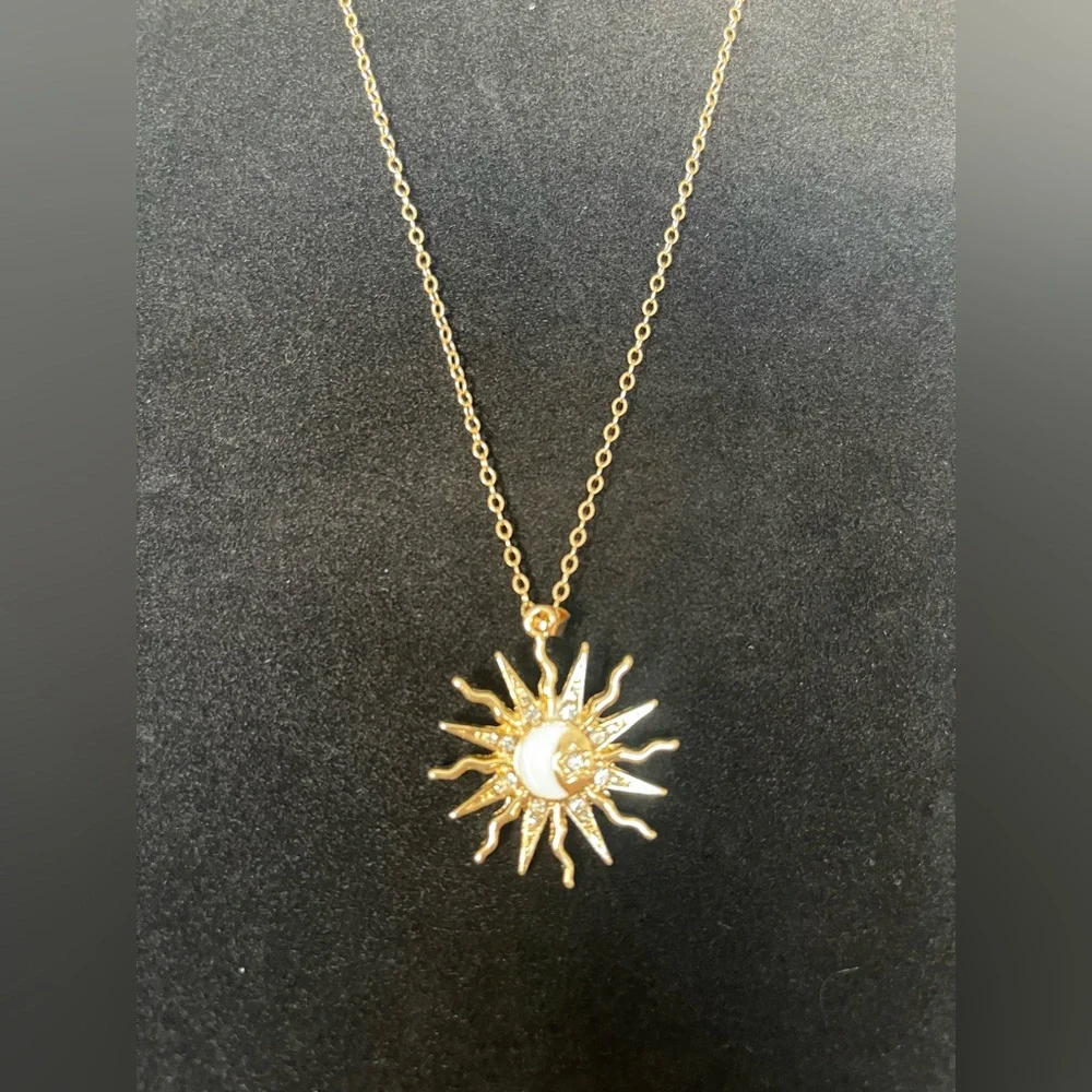 Fashion Jewelry- Celestial Gold Sun Pendant Necklace - Picture 3 of 3